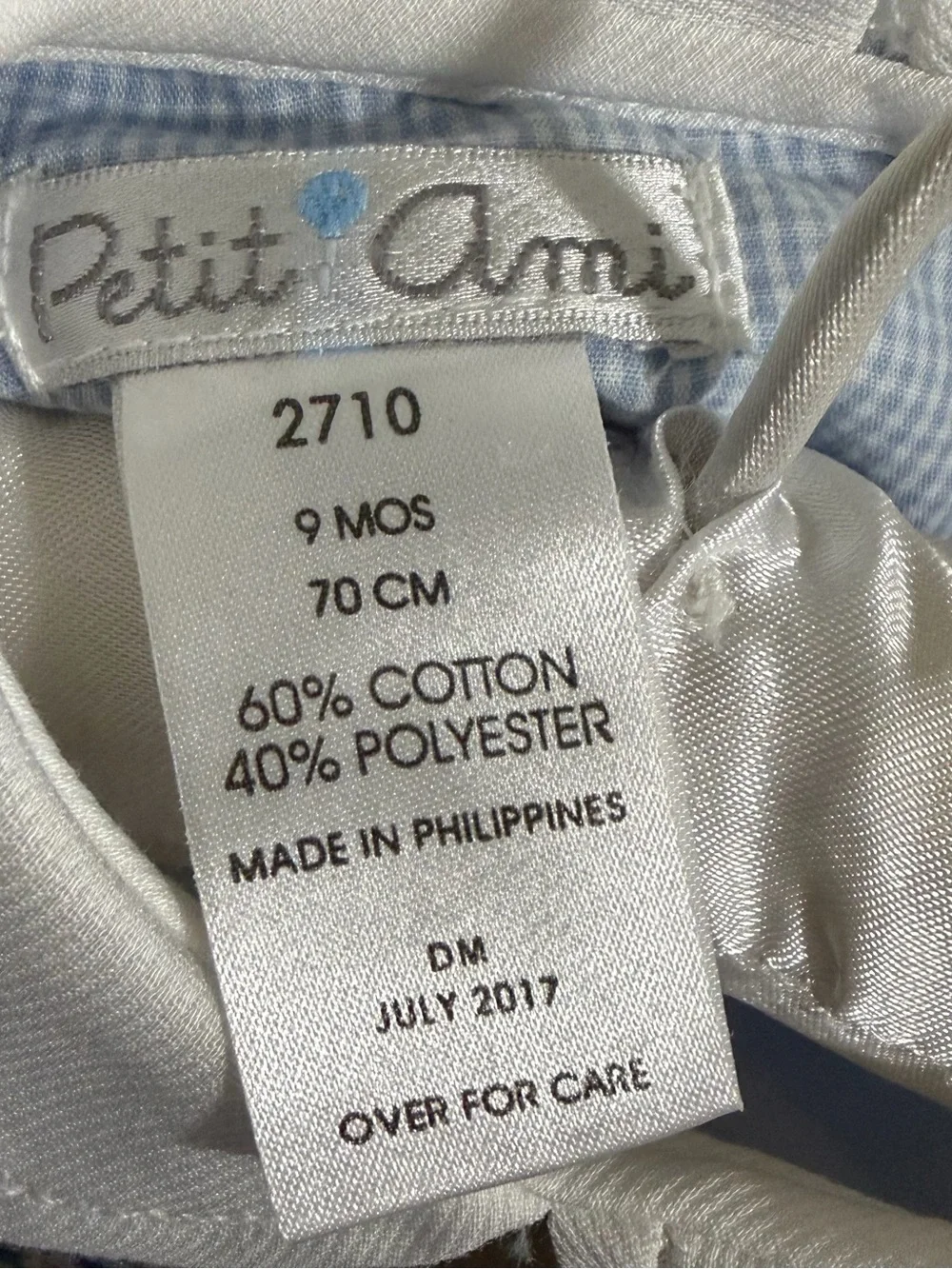 NWT 9 month Petit Ami Blue Gingham Romper